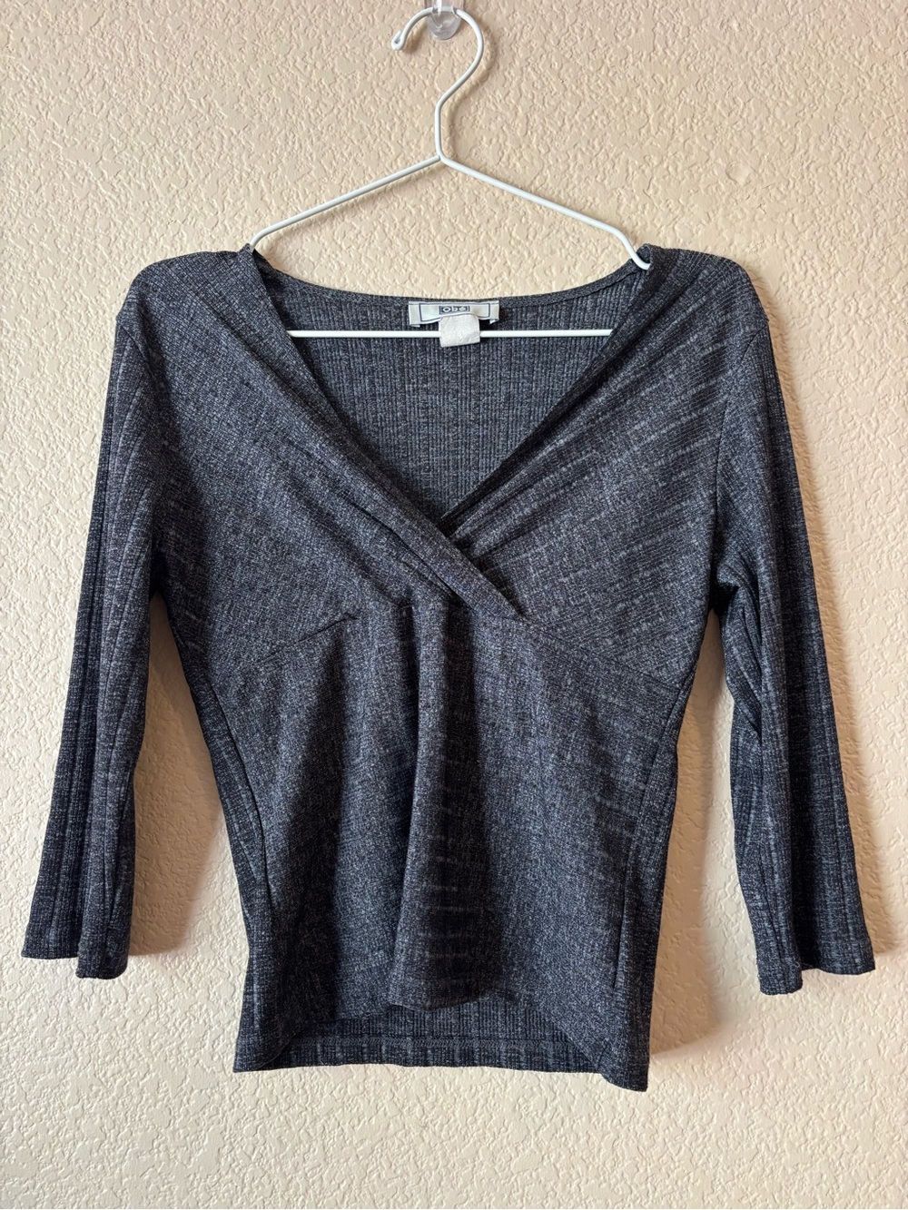 Obé Charcoal Ribbed Wrap Top